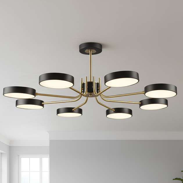 Потолочная LED люстра 96W Sirius B N6371/8 BK+COP на 8 плафонов из акрила 3000–6500К черная с медными элементами - Фото 1 Потолочная LED люстра 96W Sirius B N6371/8 BK+COP на 8 плафонов из акрила 3000–6500К черная с медными элементами - изображение 1
