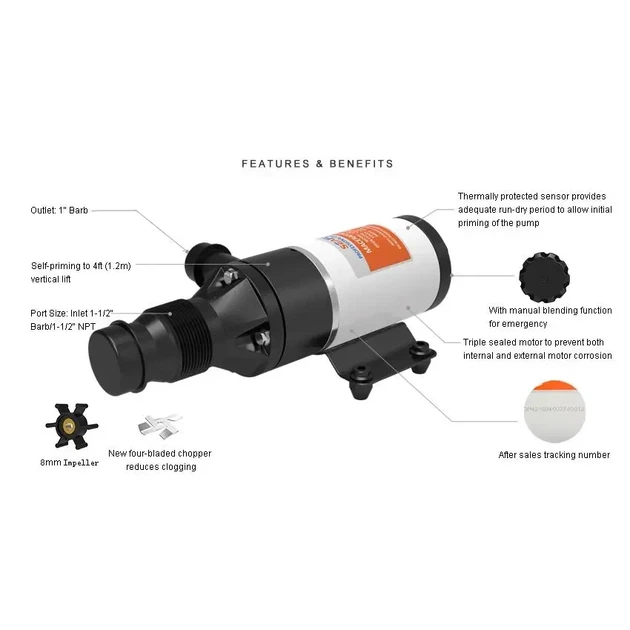 Мацераторная помпа Seaflo SFMP1-120-01 45 л/мин 12V (SFMP1-120-01) - Фото 5 Мацераторная помпа Seaflo SFMP1-120-01 45 л/мин 12V (SFMP1-120-01) - изображение 5
