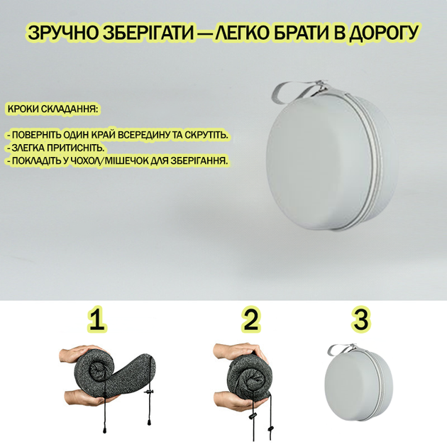 U-образная дорожная подушка с капюшоном и эффектом памяти + круглый кейс, KT7007581 тёмно-синяя - изображение 5