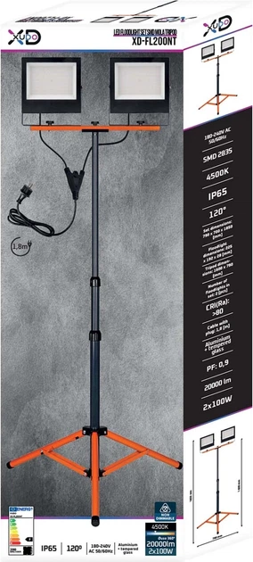 Reflektor podwójny na statywie Mola 2 x 100 W 2 x 8000 lm 4500 K - obraz 3