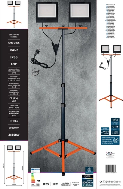Reflektor podwójny na statywie Mola 2 x 100 W 2 x 8000 lm 4500 K - obraz 4