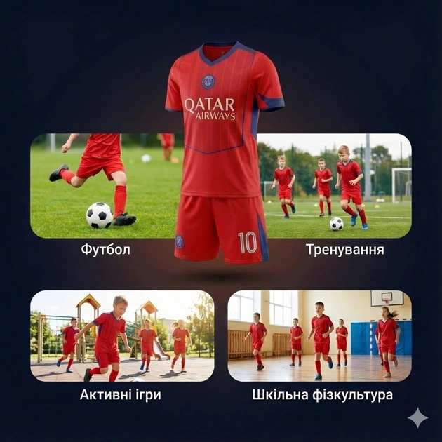 Дитяча футбольна форма PSG Paris Saint-Germain Dembélé 10 25/26, розмір 28 (зріст 150-155 см), червона - зображення 3