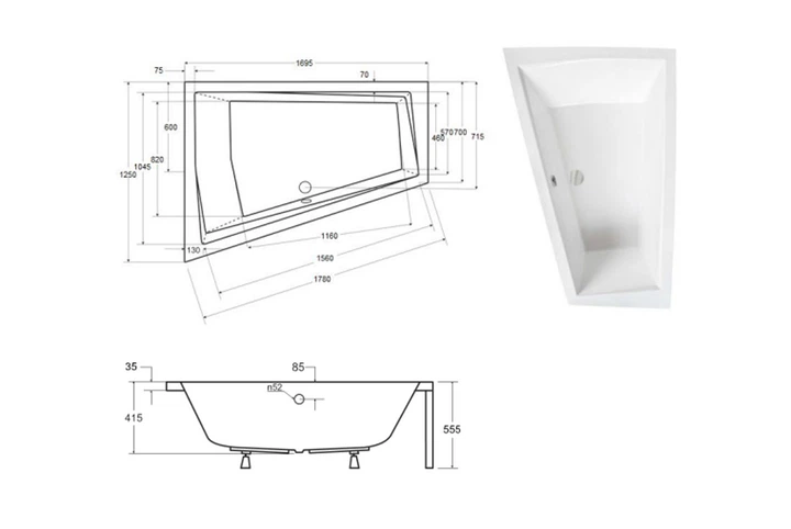 Ванна акрилова INTIMA DUO 170x125 Ліва (соло) без ніг - Фото 5 Ванна акрилова INTIMA DUO 170x125 Ліва (соло) без ніг - изображение 5