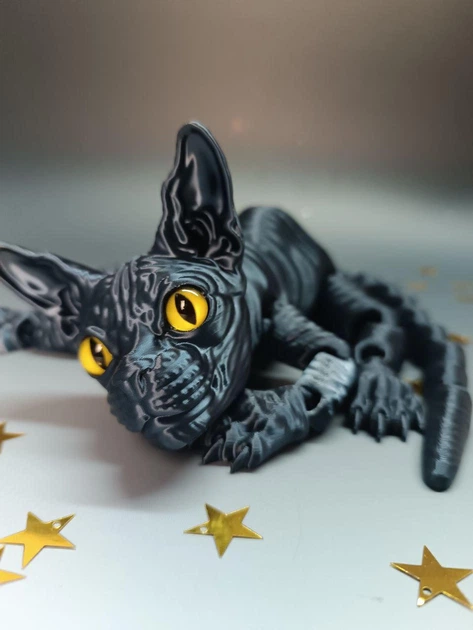 Кот Сфинкс большой подвижная игрушка кошка 37 см графит - Фото 3 Кот Сфинкс большой подвижная игрушка кошка 37 см графит - изображение 3