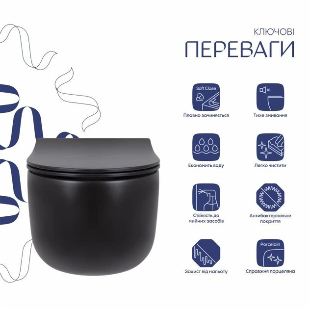 Унітаз підвісний Qtap Taurus безободковий з сидінням Soft-close QT2433084EUQMB - зображення 3