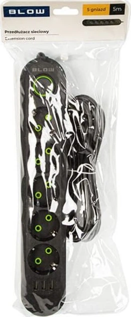 Подовжувач мережевий Blow PS-550 5-розетковий 3 x USB 5 м Чорний (5900804142997) - зображення 4