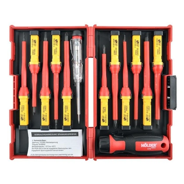 Діелектричний набір ізольованих викруток PH PZ SL Torx Molder CrV 6150 VDE 1000 В з тестером 13шт (MT35213) - зображення 5