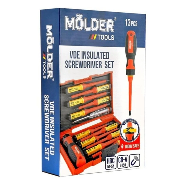 Діелектричний набір ізольованих викруток PH PZ SL Torx Molder CrV 6150 VDE 1000 В з тестером 13шт (MT35213) - зображення 6