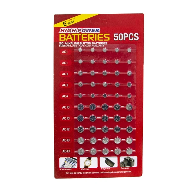 Батарейки ASSORTED BOTTON BATTERIES 50 PCS SET 50 кнопкових батарейок різних типів для калькуляторів, годинників та приладів - Фото 1 Батарейки ASSORTED BOTTON BATTERIES 50 PCS SET 50 кнопкових батарейок різних типів для калькуляторів, годинників та приладів - зображення 1