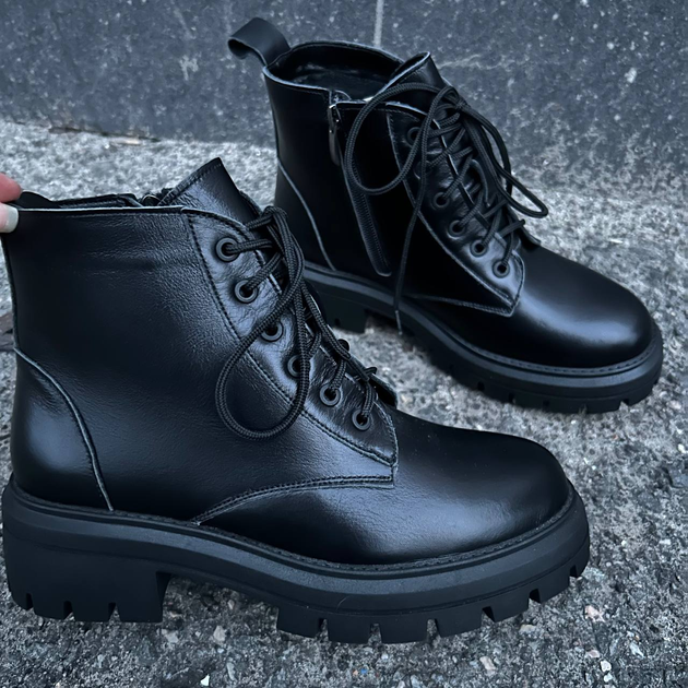 Ботинки Allshoes женские зимние короткие кожаные черные 36 - изображение 3