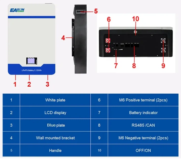 Акумулятор EASUN Powerwall 48v Lifepo4 51.2v, 6000+ циклів 485 CAN BMS - Фото 7 Акумулятор EASUN Powerwall 48v Lifepo4 51.2v, 6000+ циклів 485 CAN BMS - зображення 7