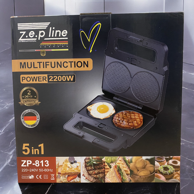 Прижимной гриль мультимейкер 5 в 1 Zepline ZP-813 2200W гриль сендвичница орешница со сменными пластинами мультипекарь - Фото 2 Прижимной гриль мультимейкер 5 в 1 Zepline ZP-813 2200W гриль сендвичница орешница со сменными пластинами мультипекарь - изображение 2