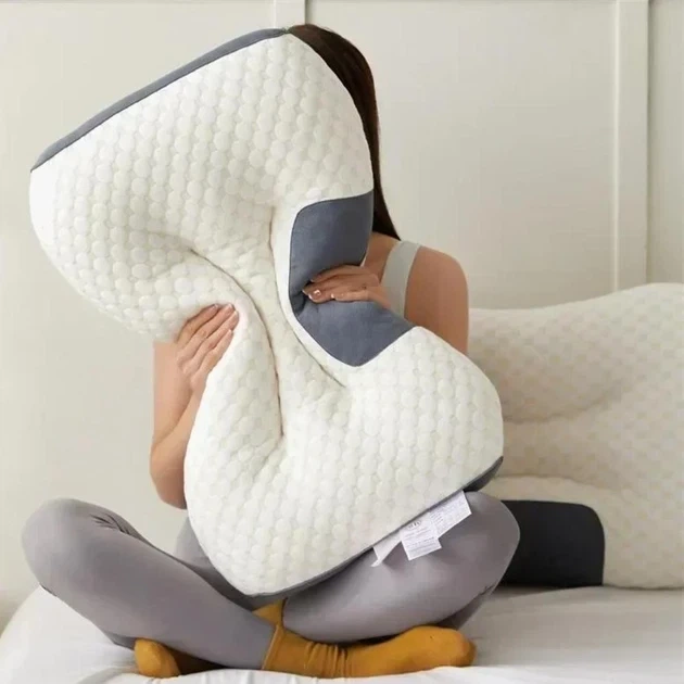 Ортопедична подушка для шиї Pillow01 62х34,5 см гіпоалергенна сірий білий - зображення 2