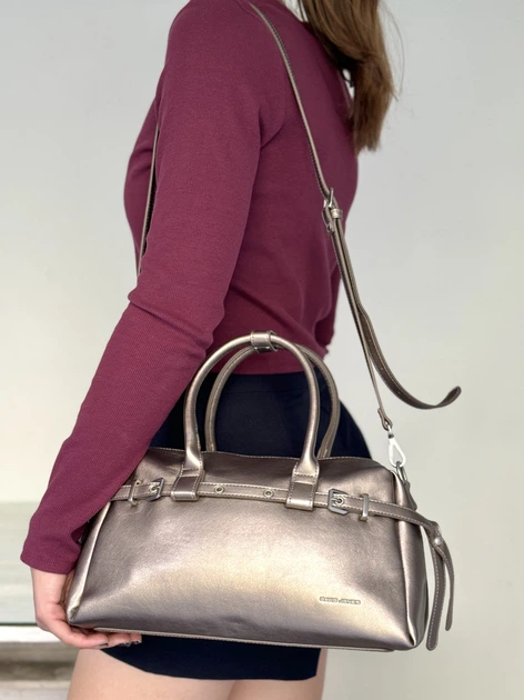 Стильна жіноча сумка з екошкіри David Jones CM7699 - бронзовий металік - изображение 3