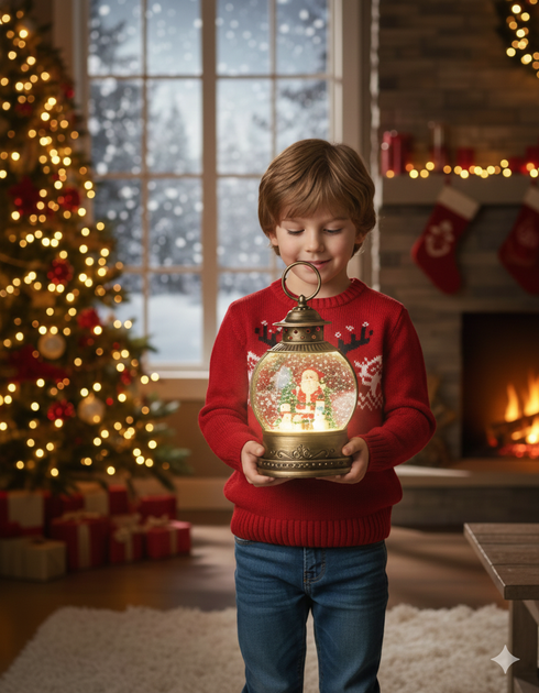 Новорічний нічник XMAS вінтажний ліхтарик WLD-2103C з блискітками та музикою (від мережі, 3*АА) 21см - зображення 3