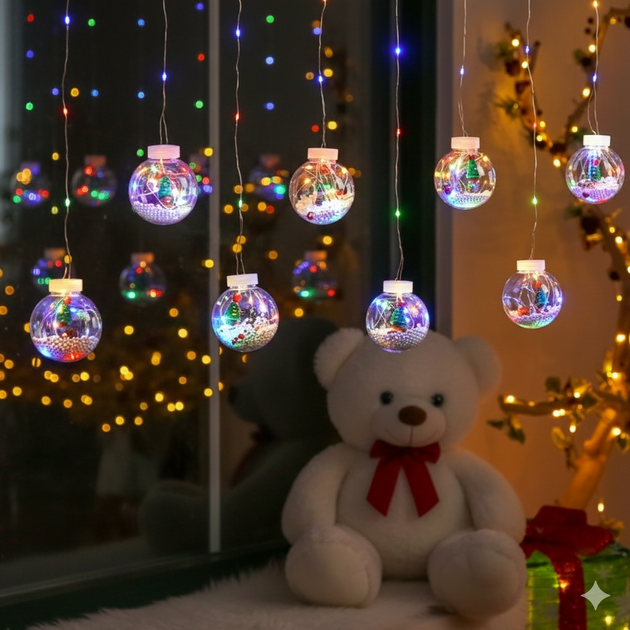 Гирлянда (Штора) Елка Copper curtain ball lamp 3m*1.5m 200 Led Мультицветная от 220V - изображение 2