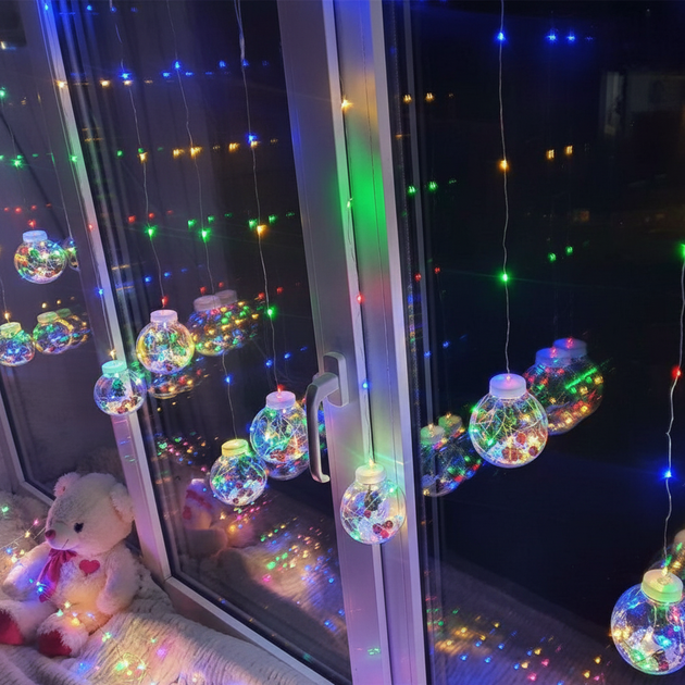 Гирлянда (Штора) Елка Copper curtain ball lamp 3m*1.5m 200 Led Мультицветная от 220V - изображение 3
