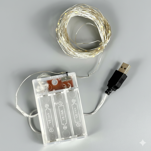 Светодиодная гирлянда Xmas Капля росы 100 Led 10m на медной проволоке Мультицветная от батареек+USB - изображение 5