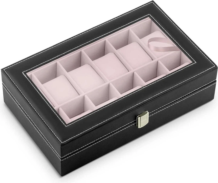 Скринька на 12 годинників Massido MS-710 чорна з рожевим 33 × 20.5 × 9 см (5903890614140) - зображення 3