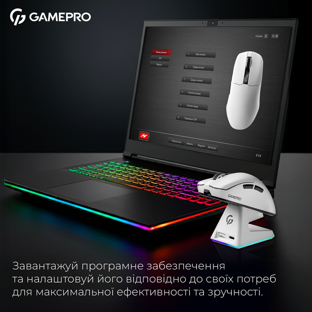 Миша GamePro Asgard Thor Wireless/Bluetooth/USB PixArt PAW3395 Sensor White (GM023W) - Фото 10 Миша GamePro Asgard Thor Wireless/Bluetooth/USB PixArt PAW3395 Sensor White (GM023W) - зображення 10
