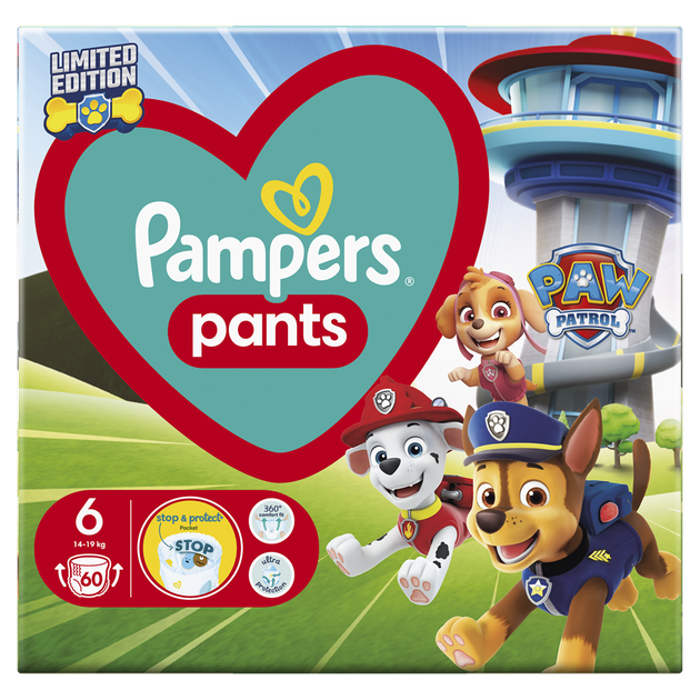 Підгузки Pampers Extra Large Розмір 6 (14-19 кг) Paw Patrol 60 шт (8006540863657) - Фото 1 Підгузки Pampers Extra Large Розмір 6 (14-19 кг) Paw Patrol 60 шт (8006540863657) - изображение 1