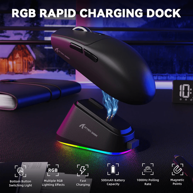 Мышь Attack Shark G3 PRO Игровая 2.4G/Bluetooth/Проводная, с зарядной док станцией, PixArt PAW3311 - Черный - Фото 4 Мышь Attack Shark G3 PRO Игровая 2.4G/Bluetooth/Проводная, с зарядной док станцией, PixArt PAW3311 - Черный - изображение 4