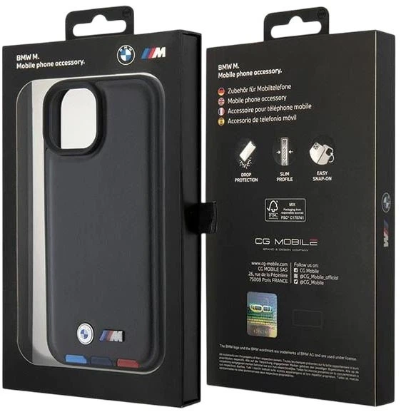 Etui plecki BMW Leather Stamp Tricolor do Apple iPhone 15 Black (3666339143343) - obraz 8