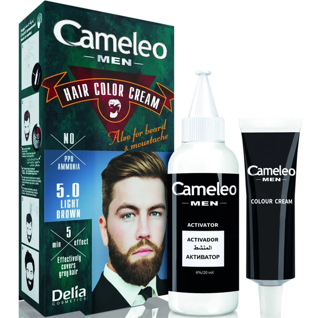 Крем-краска для мужчин Delia Cosmetics Cameleo Men для волос бороды и усов тон 5.0 Светло-коричневая 30 мл ( 5901350445853 ) - изображение 2