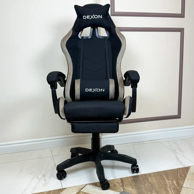 Геймерское игровое компьютерное кресло DEXON ONYX с подставкой для ног из ткани и велюра спортивное для пк раскладное Cofee - Фото 2 Геймерское игровое компьютерное кресло DEXON ONYX с подставкой для ног из ткани и велюра спортивное для пк раскладное Cofee - изображение 2