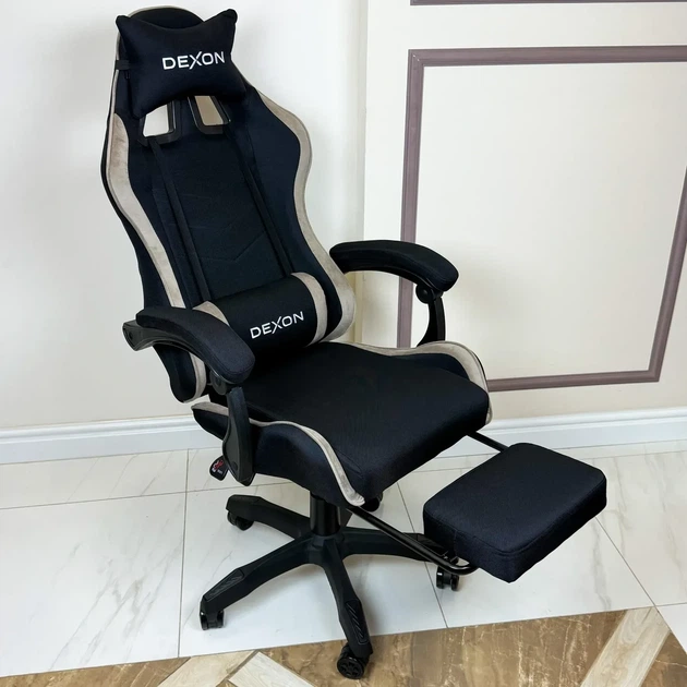 Геймерское игровое компьютерное кресло DEXON ONYX с подставкой для ног из ткани и велюра спортивное для пк раскладное Cofee - Фото 3 Геймерское игровое компьютерное кресло DEXON ONYX с подставкой для ног из ткани и велюра спортивное для пк раскладное Cofee - изображение 3