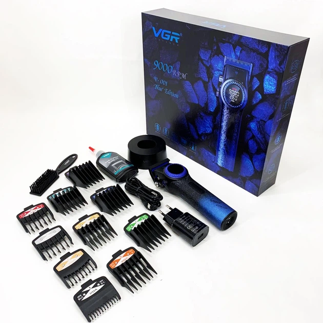 Професійна машинка для стрижки волосся VGR V-001 BLUE з дисплеєм 9000 об/хв та 10 насадками 1,5-24 мм - Фото 10 Професійна машинка для стрижки волосся VGR V-001 BLUE з дисплеєм 9000 об/хв та 10 насадками 1,5-24 мм - зображення 10