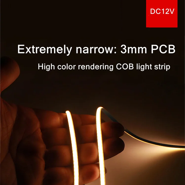 Ультратонкая светодиодная лента COB LED 3мм 12V 5м 400 диод/м 6000K холодный белый свет - изображение 4