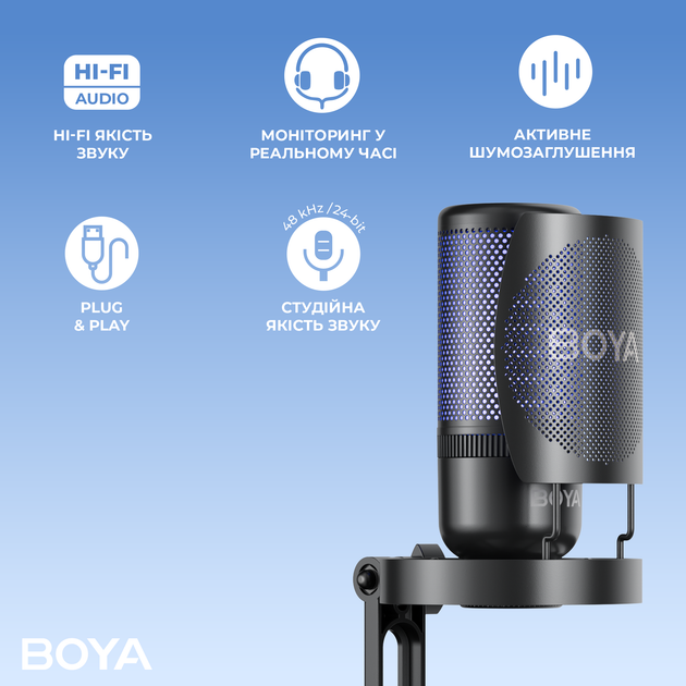 Микрофон конденсаторный с изменением диаграммы направленности Boya K9 RGB Black - Фото 15 Микрофон конденсаторный с изменением диаграммы направленности Boya K9 RGB Black - изображение 15