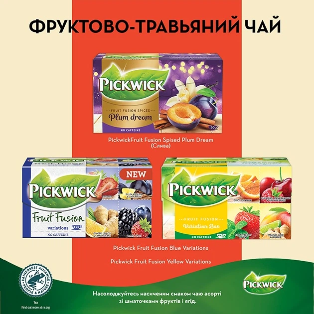 Коллекция фруктово-травяного чая Pickwick с корицей, сливой, ванилью 20 пакетиков + Ассорти Variation Yellow 20 пакетиков + Ассорти Variation Blue 20 пакетиков (1845678902206) - изображение 2