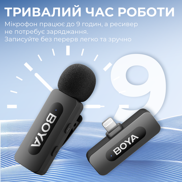 Бездротовий петличний мікрофон BOYA BY-V2 Lightning Black - изображение 10