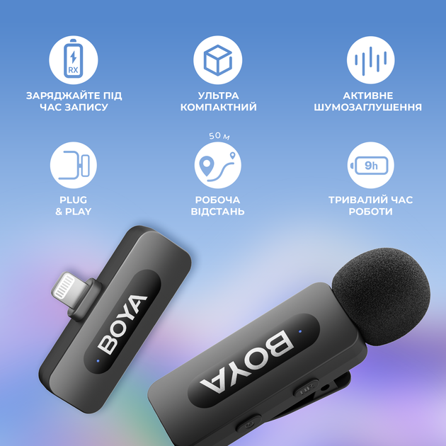 Бездротовий петличний мікрофон BOYA BY-V2 Lightning Black - изображение 13