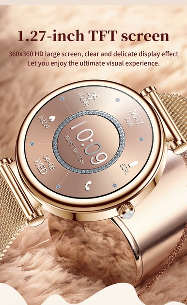 Смарт-годинник жіночий LEMFO I109 Gold (розмова,, пульсоксиметр) 2 ремінця - зображення 2