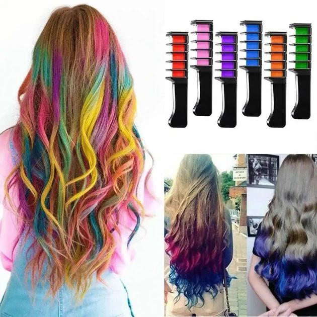 Набір крейди для волосся в гребінці 10 шт 10 см Hair chalk для дітей та дорослих, різнокольорові - Фото 4 Набір крейди для волосся в гребінці 10 шт 10 см Hair chalk для дітей та дорослих, різнокольорові - зображення 4