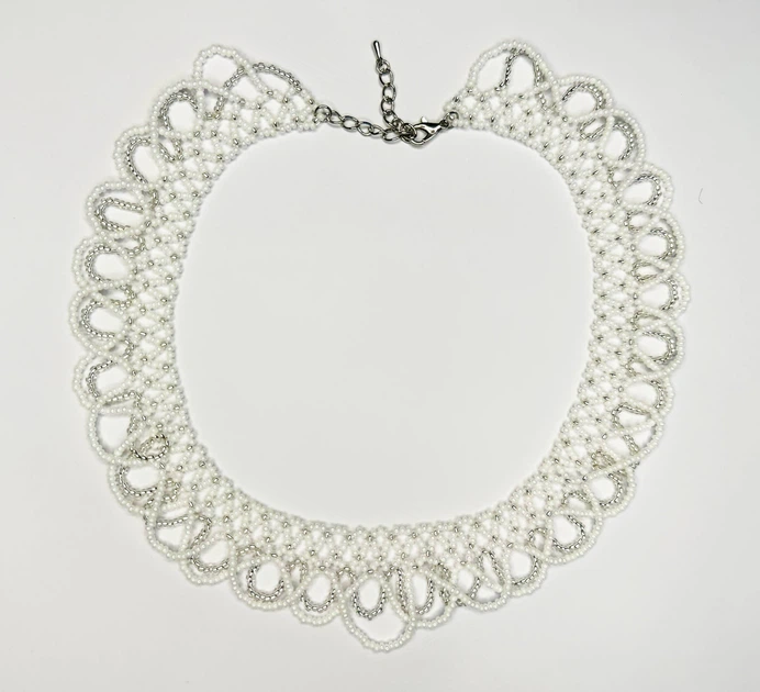 Колье-силянка из чешского бисера HatynkaUA Necklace 39 см Бело-серебристый (SUN999_48) - Фото 1 Колье-силянка из чешского бисера HatynkaUA Necklace 39 см Бело-серебристый (SUN999_48) - изображение 1
