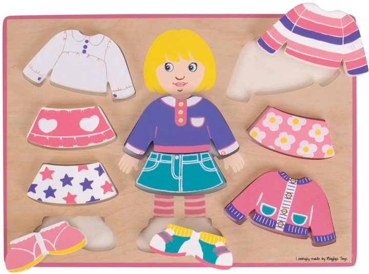 Puzzle drewniane Bigjigs Ubierz dziewczynę 10 elementów 2999627 (691621160572) - obraz 2