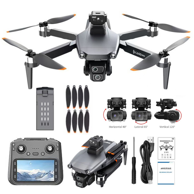 Квадрокоптер L600-2 PRO MAX 4K GPS с 3-осевым подвесом и пультом с экраном, FPV дрон до 4500 м, до 30 мин полёта, профессиональный дрон с камерой - изображение 8