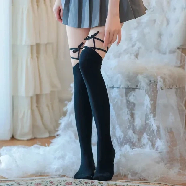 Панчохи довгі мереживні ажурні гіпюрові аніме косплей Jk Tie чорні One Size (А611) - Фото 6 Панчохи довгі мереживні ажурні гіпюрові аніме косплей Jk Tie чорні One Size (А611) - зображення 6