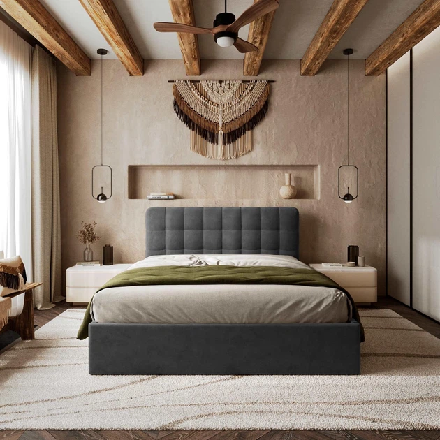Ліжко полуторне з підйомним механізмом 140x200 Tiramisu Dark Grey Viorina-Deko Темно-сірий (каркас з ламелями/без матраца) (ЛДСП/тканина) - зображення 5