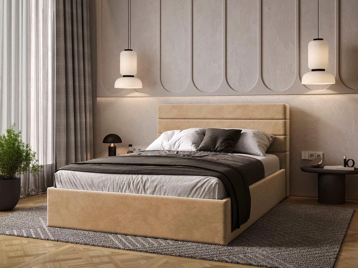 Кровать полуторная с подъемным механизмом 140x200 Street Beige Viorina-Deko Бежевый (каркас с ламелями/без матраса) (ЛДСП/ткань) - Фото 3 Кровать полуторная с подъемным механизмом 140x200 Street Beige Viorina-Deko Бежевый (каркас с ламелями/без матраса) (ЛДСП/ткань) - изображение 3