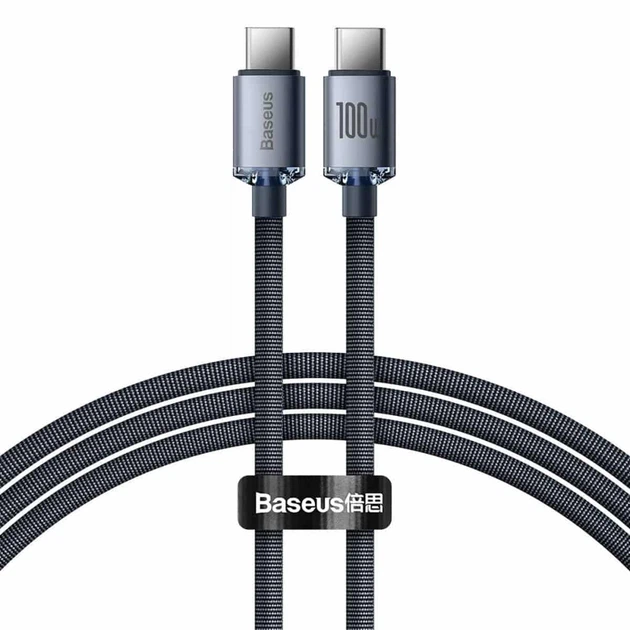 Кабель Baseus Crystal Shine Series Fast Charging Data Cable Type-C to Type-C 100W 1.2m Black - зображення 2