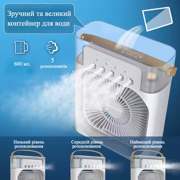 Портативний кондиціонер з контейнером для льоду 4в1: вентилятор, нічник, ароматизатор - білий - зображення 7