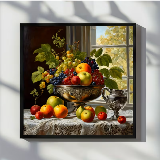 Набор для вышивки крестом JOZYSH "Натюрморт с фруктами и серебром" 14CT, 40x40 см, канва Аида с нанесенным рисунком - изображение 8