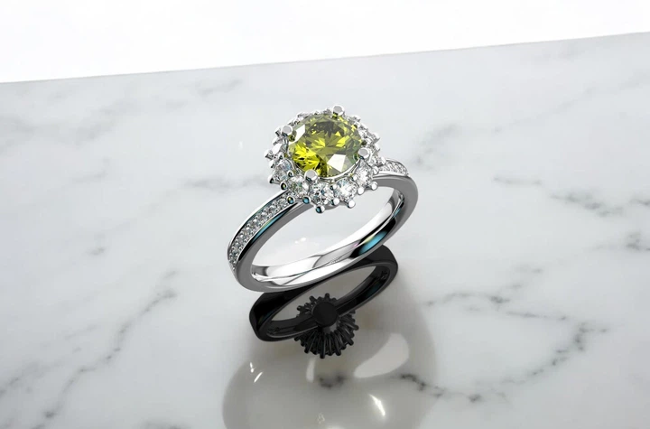 Каблучка срібна "Ніжність" 925 проби з Хризолітом та фіанітами 2022/41.1 - Фото 1 Каблучка срібна "Ніжність" 925 проби з Хризолітом та фіанітами 2022/41.1 - изображение 1