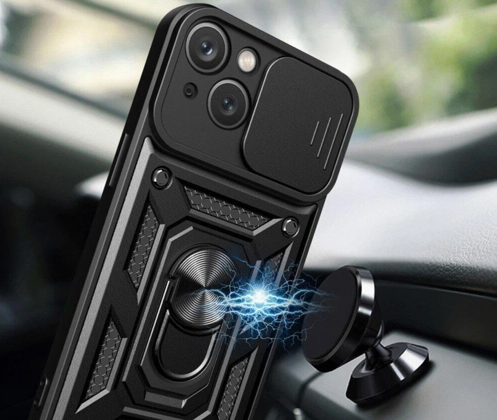 Чехол Primo Shockproof для Apple iPhone 15 - противоударный, с подставкой и шторкой для камеры - Black - Фото 6 Чехол Primo Shockproof для Apple iPhone 15 - противоударный, с подставкой и шторкой для камеры - Black - изображение 6