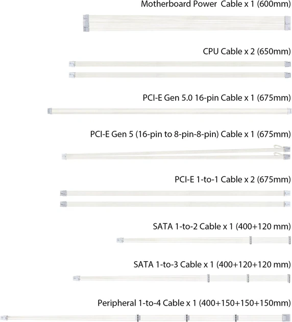Блок живлення Asus TUF-GAMING-1000G-WHITE PCIE5 1000W Gold (90YE00S5-B0NA00) 277825 - зображення 14